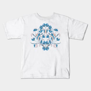 European Chinoiserie style tulips in line art. Blue and beige Kids T-Shirt